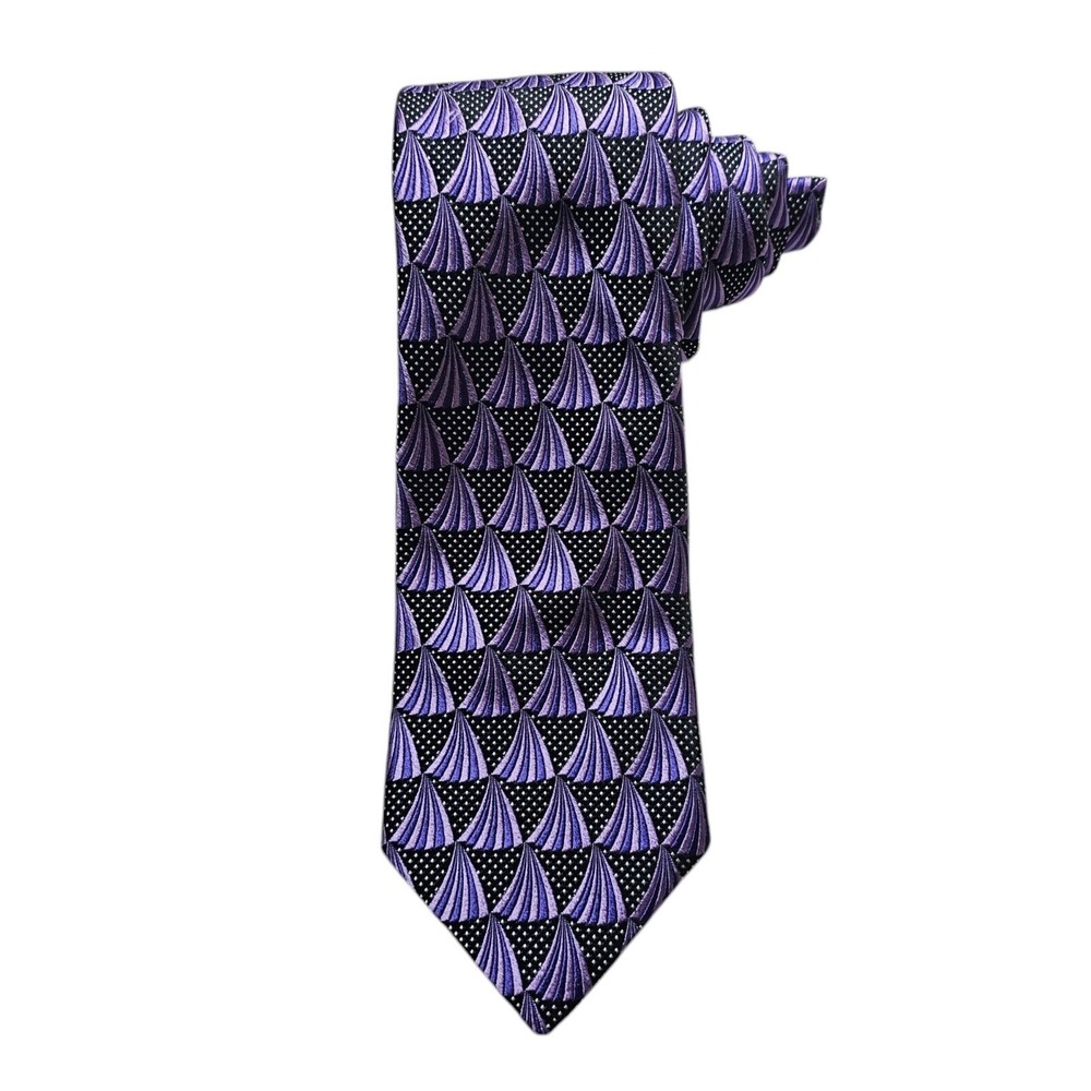 Ted Baker Silk Neck Tie Purple Fan Pattern USA Made 3.5" W x 59" L Office Career